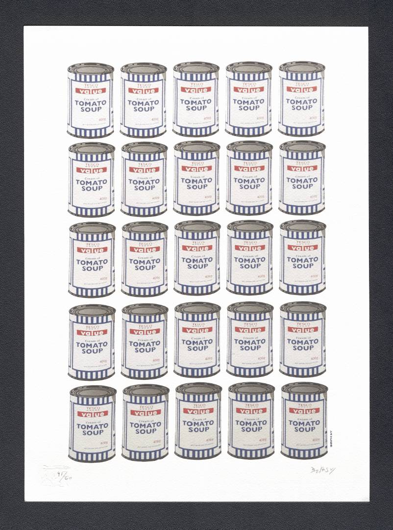 Soup Cans (Tesco Value Tomato Soup) by Banksy from Addicted